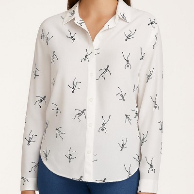 BeachLunchLounge Women's Halloween Skeleton Print Shirt | White/Black