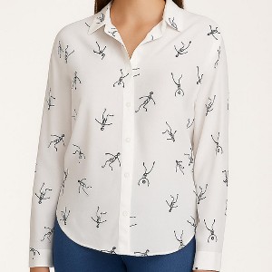 BeachLunchLounge Women's Halloween Skeleton Print Shirt | White/Black - 1 of 4