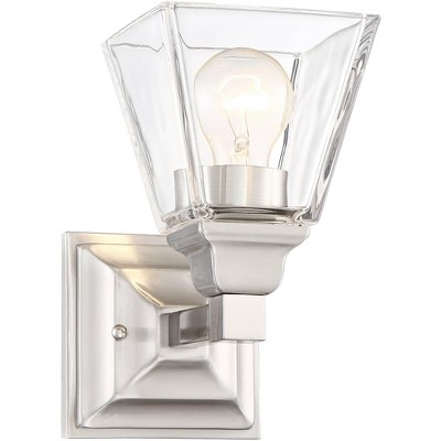 Regency Hill Wall Light Sconce Satin Nickel Hardwired 9" High Fixture Clear Glass for Bedroom Bathroom Hallway