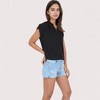 Anna-Kaci Women's V-Neck Short Sleeve Blouse with Rolled Cuffs and Soft Pleated Collar Detail - 3 of 4