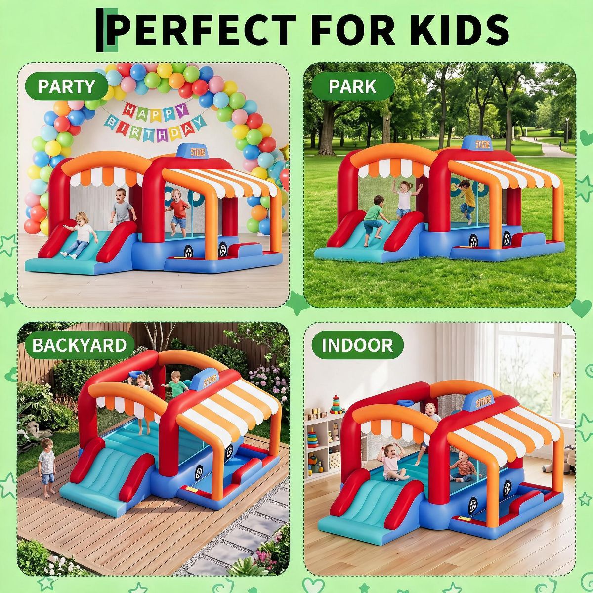 Kids Inflatable Bounce House with Slide, Bounce Area, Ball Pit, Basketball Hoop, Ball Shooting for Christmas Birthday Parties - thumbnail 2