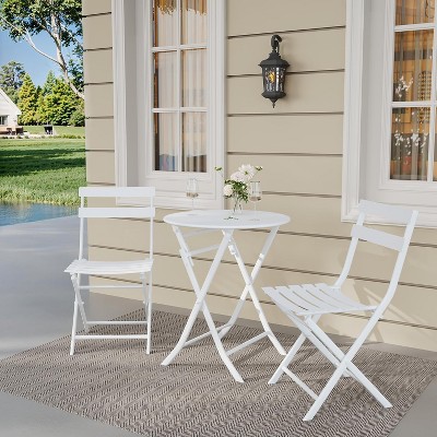 3-Piece Outdoor Bistro Set, Foldable Steel Table & 2 Chairs, Rust-Resistant Patio Café Set for Balcony, Porch, or Garden – 330lb Capacity