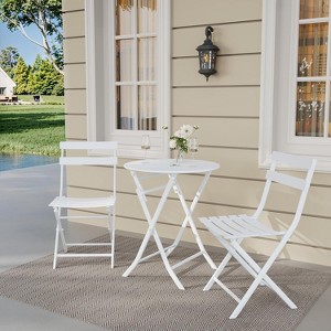 3-Piece Outdoor Bistro Set, Foldable Steel Table & 2 Chairs, Rust-Resistant Patio Café Set for Balcony, Porch, or Garden – 330lb Capacity - 1 of 4