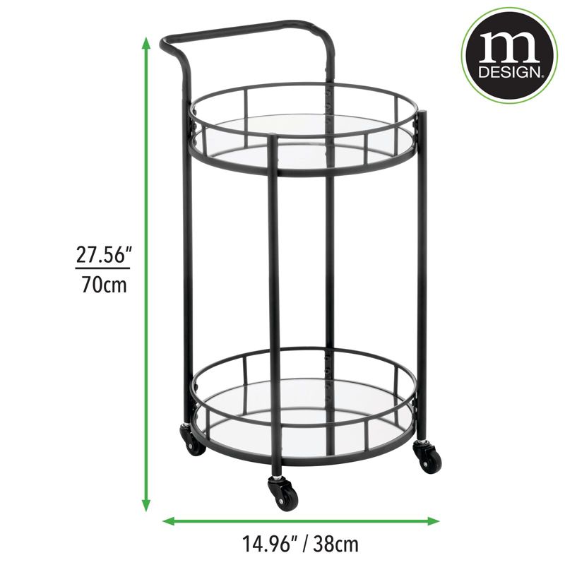 mDesign Metal Rolling Food and Beverage Bar Cart with Glass Shelves, 3 of 7