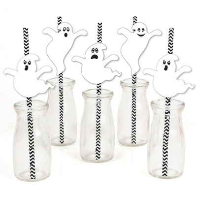 Big Dot of Happiness Spooky Ghost - Paper Straw Decor - Halloween Party Striped Decorative Straws - Set of 24