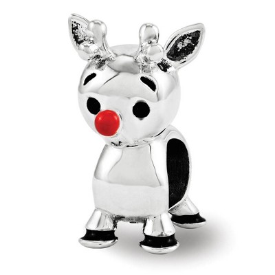 Black Bow Jewelry Sterling Silver and Enamel Red Nosed Rudolph Bead Charm