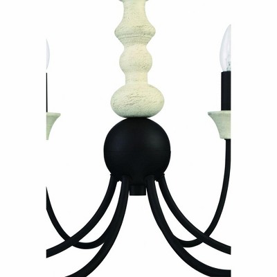 Flat Black and Rope 24" Wide 6-Light Candle Chandelier