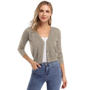 Women’s Cropped Cardigan 3/4 Sleeve Bolero Shrug for Dresses Lightweight Open Front Button Down Sweater - 1 of 4