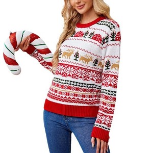 Coolmee Women's Ugly Christmas Sweater Christmas Long Sleeve Crewneck Xmas Button Down Knit Sweaters - 1 of 4