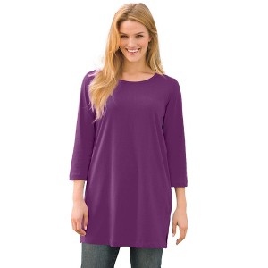 Woman Within Plus Size Perfect Three-Quarter-Sleeve Scoopneck Tunic - 1 of 4
