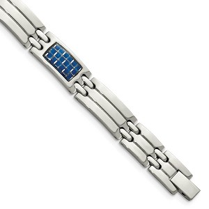 Black Bow Jewelry Men's 10mm Stainless Steel & Blue Carbon Fiber Link Bracelet, 8.5 Inch - 1 of 4