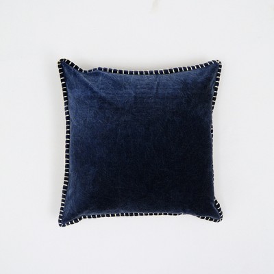 Chery Life Stonewashed Cotton Velvet Throw Pillow with Decorative Handstiched Edges-19X19"