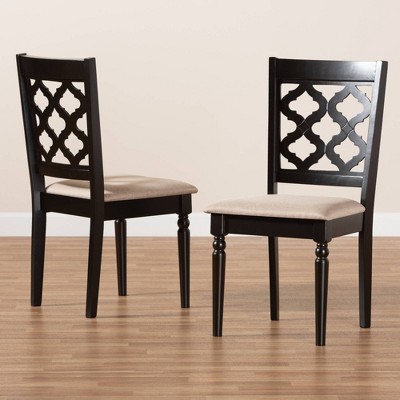 Ramiro Sand Upholstered & Dark Brown Wood Dining Chair Set