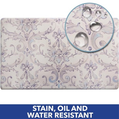 Cream and Blue Watercolor Damask Anti-Fatigue Kitchen Mat