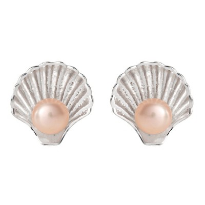 Disney Princess The Little Mermaid Sterling Silver Seashell Pearl Stud Earrings