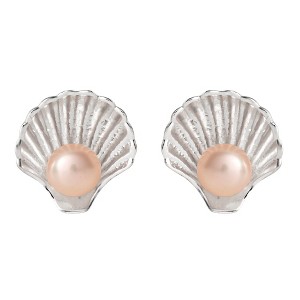 Disney Princess The Little Mermaid Sterling Silver Seashell Pearl Stud Earrings - 1 of 3