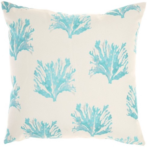 Coral Reef Pattern Square Throw Pillow White/Blue - Pillow Collection