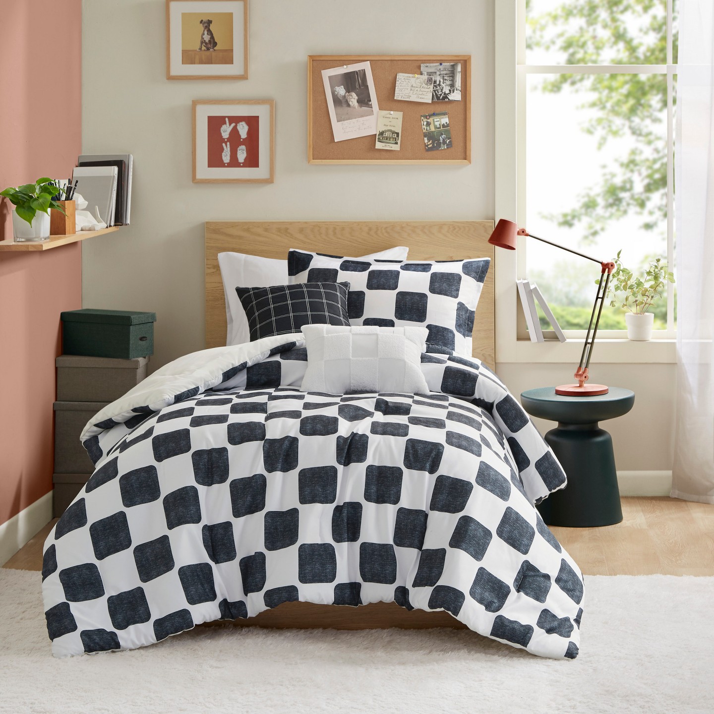Постельное бельё Intelligent Design 5Pcs Comforter Set, Modern Bedding Set, Microfiber Bed Comforter, Black/White, цвет: Чёрный — фото 3