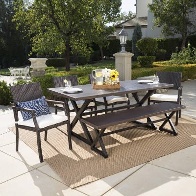 Sherman Oaks 6pc Aluminum/Wicker Patio Dining Set - Brown/White - Christopher Knight Home