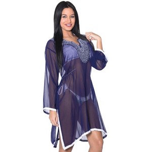 HAPPY BAY Women's Summer Holiday Beachwear Short Beach Dress Bathing Suits Swimwear Mini Swimsuit Cover Ups Large-X-Large Blue Solid - 1 of 4