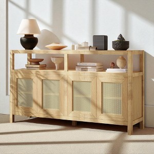 60" Rattan Sideboard Buffet Cabinet with Solid Wood Frame, Push-to-Open Doors, Adjustable Shelves, and Wire Management for Dining Room - 1 of 4