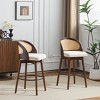 Set of 4 Modern Upholstered Kitchen Bar Stools,Rattan Back Bar Stools with Rubberwood Frame,Walnut Finish Counter Height Seating-Baofuwish - 2 of 4