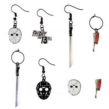 Friday The 13th Costume Jewelry Stud Dangle Closed Back Earrings Set 4 Pack Multicoloured