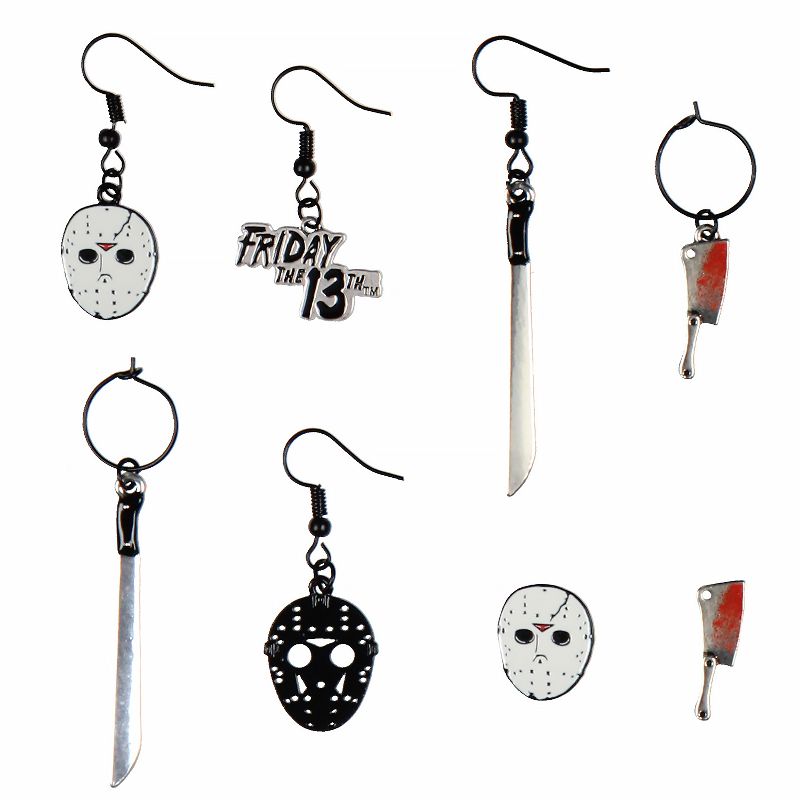 Friday The 13th Costume Jewelry Stud Dangle Closed Back Earrings Set 4 Pack Multicoloured, 1 of 5
