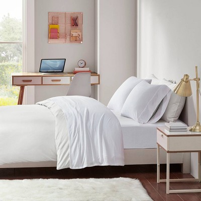White Twin Polyester Jersey Knit Sheet Set
