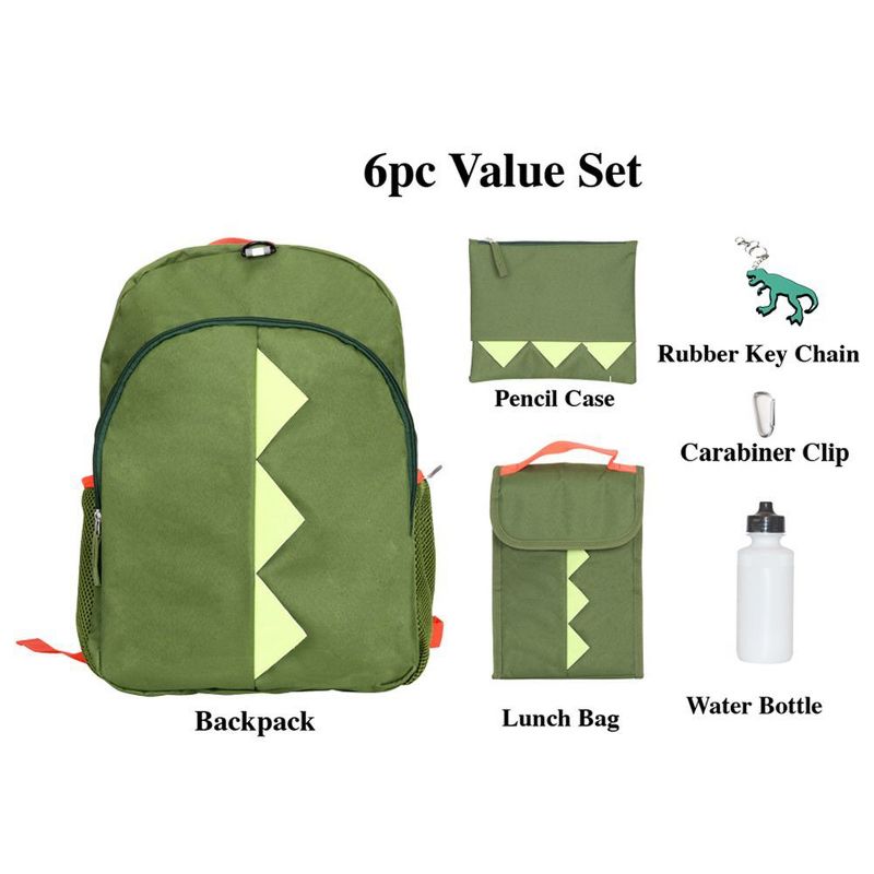 RALME Dinosaur Backpack Set for Kids, 16 inch, 6 Pieces - Includes Foldable Lunch Bag, Water Bottle, Key Chain, & Pencil Case, 2 of 8