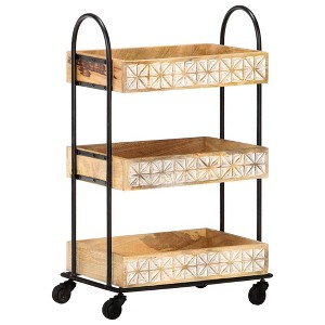 vidaXL 3-Tier Kitchen Trolley 18.1 in.x11.8 in.x29.9 in. Solid Mango Wood - 1 of 4
