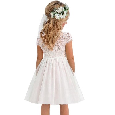 2Bunnies Paisley Lace Tulle Short Sleeve Flower Girl Dress Knee
