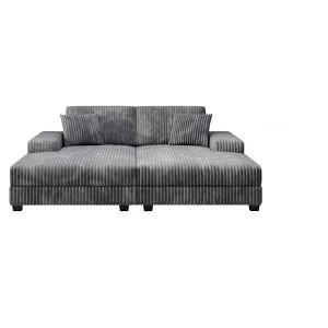 TiramisuBest Convertible Corduroy Sleeper Sofa Chair, Oversized Fluffy Lounge Sofa with Double Chaise, Modern Combination Couch for Living, Beige - 1 of 4