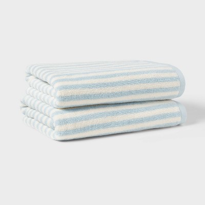 2pk Coastal Oversized Bath Towel Blue Striped - Threshold™