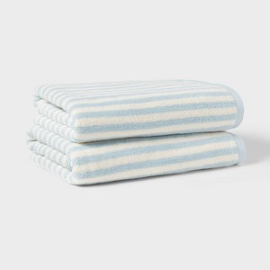 2pk Coastal Oversized Bath Towel Blue Striped - Threshold™ - 1 of 4
