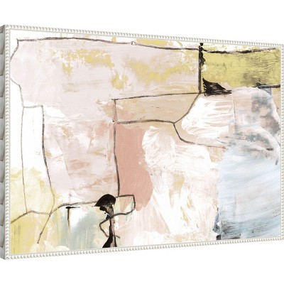 Abstract Pastels Graphic Art on Canvas with White Beaded Frame