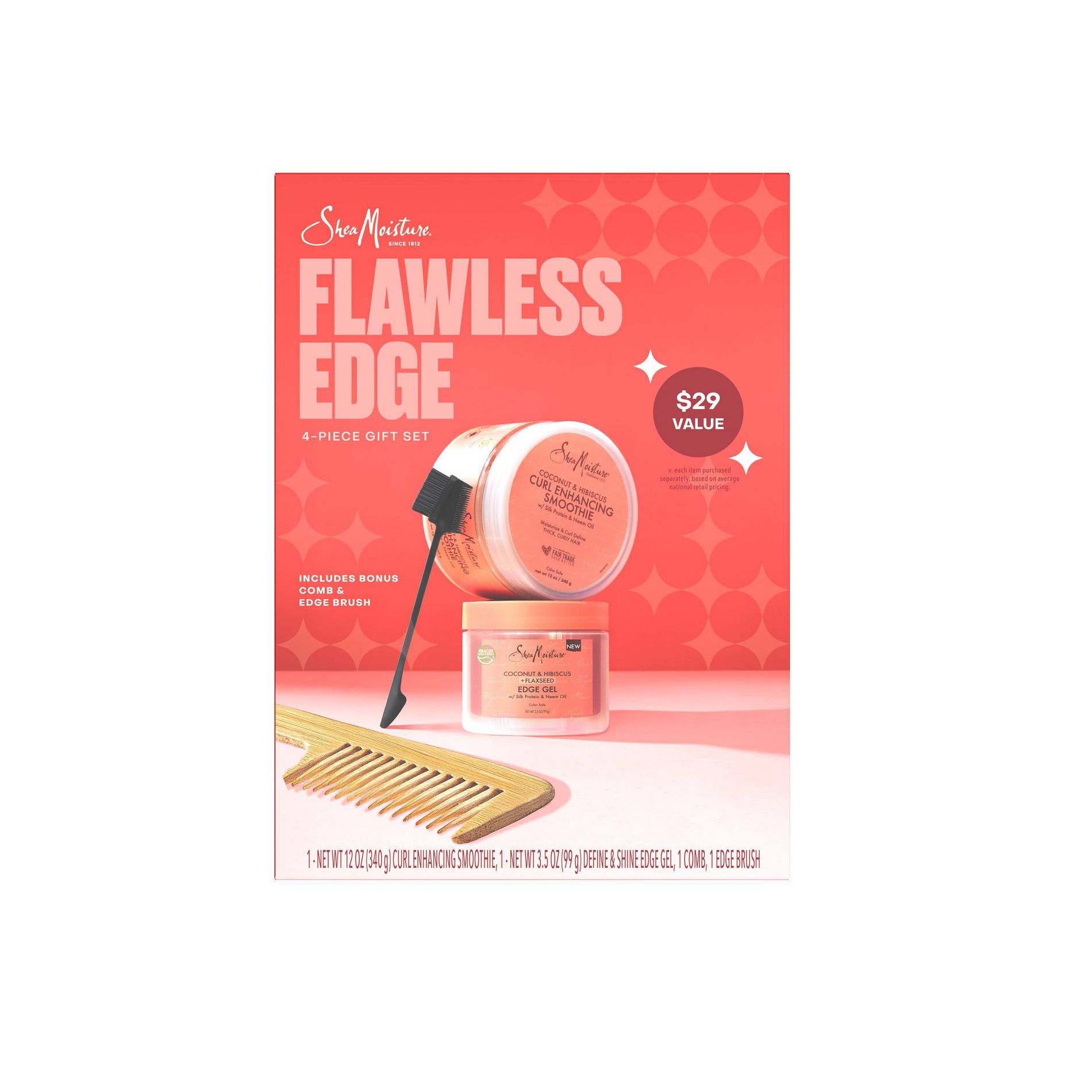 SheaMoisture Flawless Edge 4-Piece Gift Set Coconut & Hibiscus for Thick & Curly Hair - 15.5oz