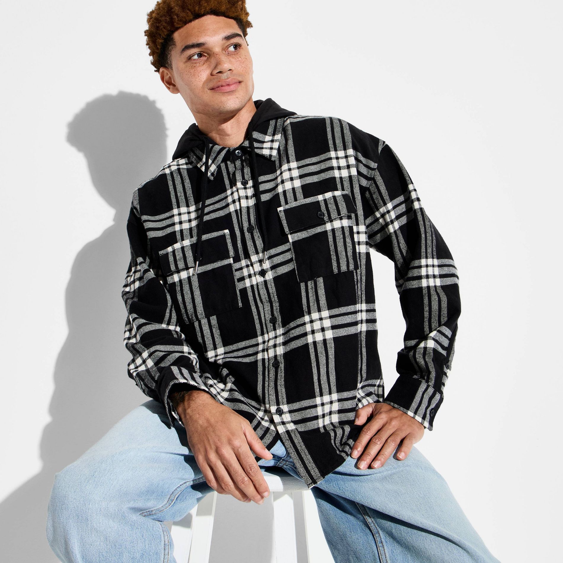 Men's Long Sleeve Hooded Flannel Plaid Button-Down Shirt - Original Use™