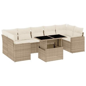 vidaXL Garden Sofa Set Beige Poly Rattan 8 Piece Set Foldable - 1 of 4