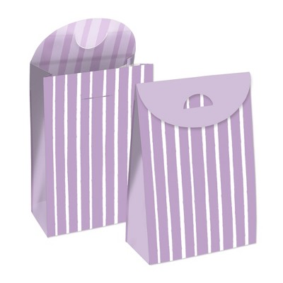 Big Dot of Happiness Purple Stripes - Simple Gift Favor Bags - Party Goodie Boxes - Set of 12