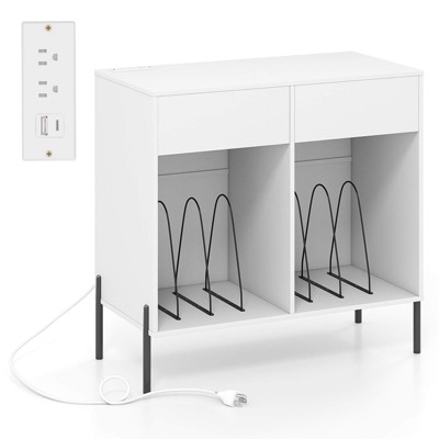 Costway Large Record Player Stand with Charging Station Storage Compartments & 2 Drawers White/Black
