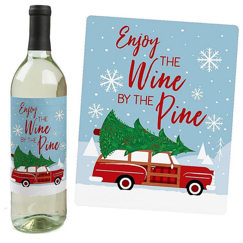 Big Dot of Happiness Merry Little Christmas Tree - Red Truck and Car Christmas Party Decor for Women and Men - Wine Bottle Label Stickers - Set of 4, 2 of 9