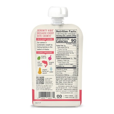 Serenity Kids Wild Caught Salmon with Organic Butternut Squash & Beet Baby Food Pouch - 3.5oz
