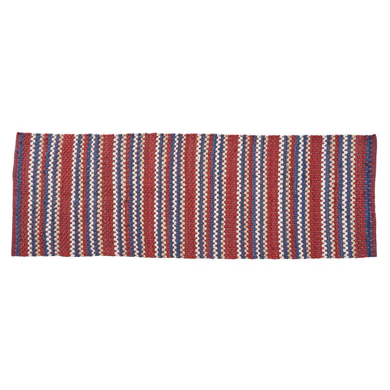Park Designs Red and Blue Stripe Chindi Rag Runner Rug 2 ft x 6 ft, 1 of 4