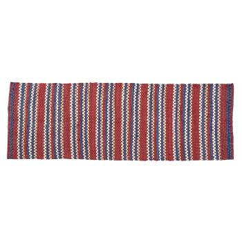 Park Designs Red and Blue Stripe Chindi Rag Runner Rug 2 ft x 6 ft
