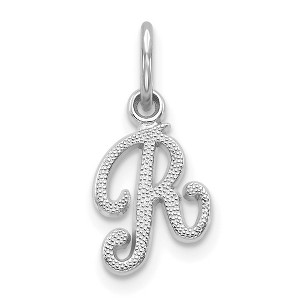 Black Bow Jewelry 14k White Gold, Sadie Collection, Mini Satin Script Initial R Charm - 1 of 4