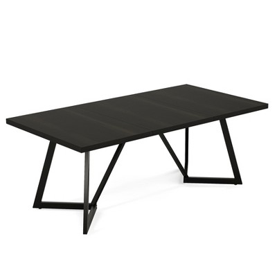 Lirago 70.8" Modern Rectangular Office Desk Sturdy Metal Legs Minimalist Design Home Study Meeting Table Black Wood Grain Top Black