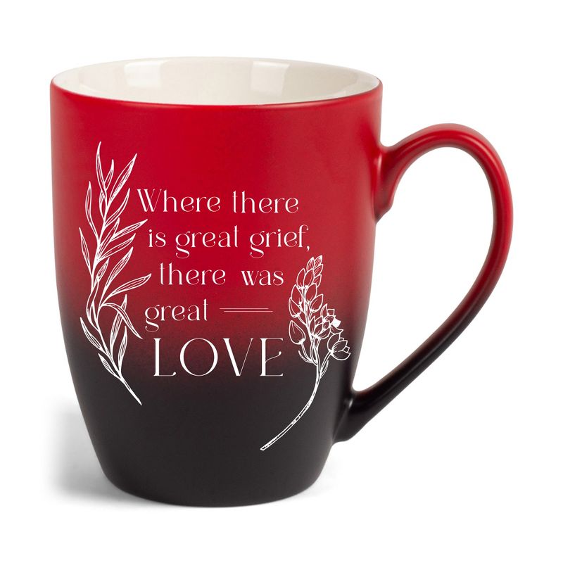 Elanze Designs Where There Is Great Grief There Was Great Love Two Toned Ombre Matte Red and Black 12 ounce Ceramic Stoneware Coffee Cup Mug, 1 of 2