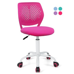 Costway Height-adjustable Ergonomic Kids Chair Breathable Mesh Desk Chair w/ Wheels Mobile Comfortable School Chair for Kids Room Blue/Purple/Green/Pink - 1 of 4