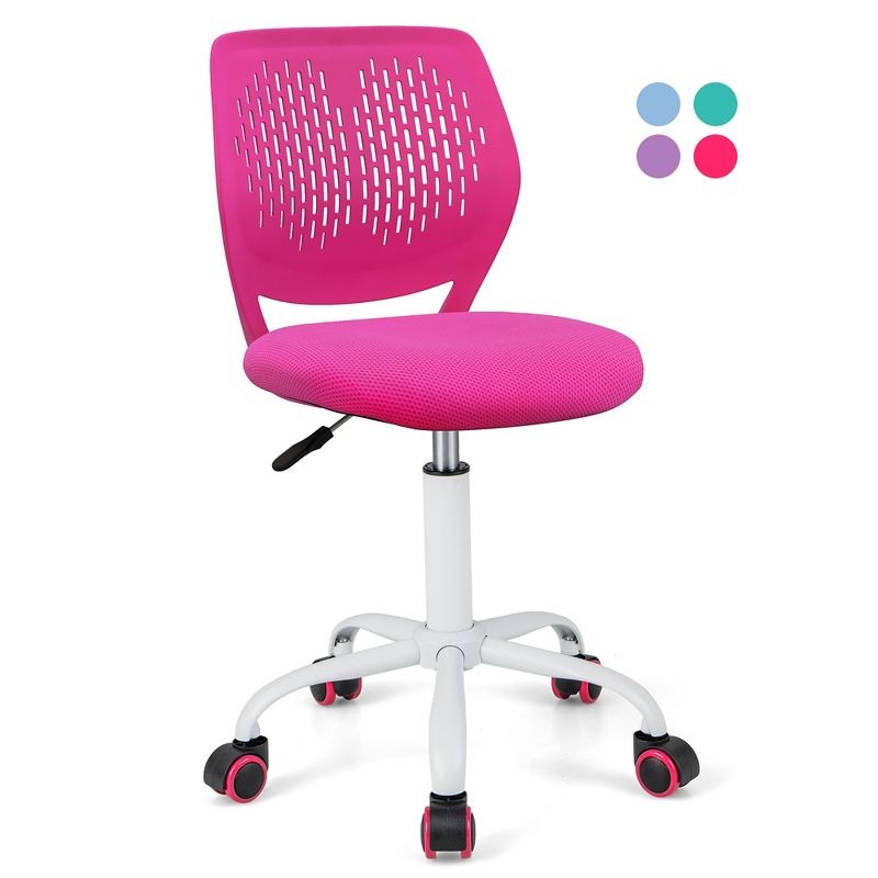 Costway Height-adjustable Ergonomic Kids Chair Breathable Mesh Desk Chair w/ Wheels Mobile Comfortable School Chair for Kids Room Blue/Purple/Green/Pink, 1 of 11